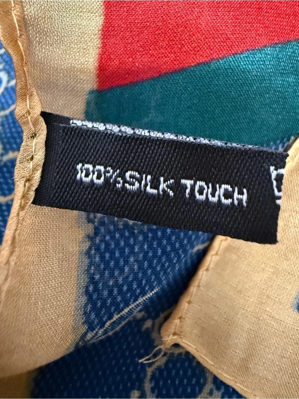 Silk Luxury Navy Patterned Large Scarf with Red & Green Stripes and Gold Trim